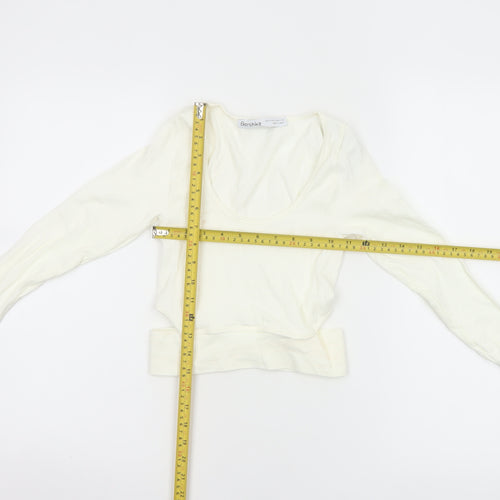 Bershka Women’s Ivory Cropped Long Sleeve Stretch Top Size 6