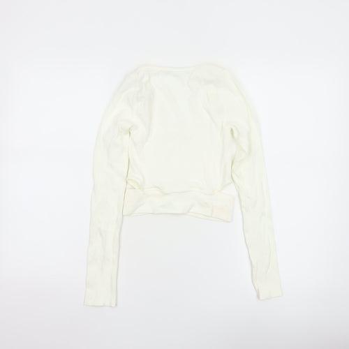Bershka Women’s Ivory Cropped Long Sleeve Stretch Top Size 6