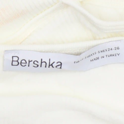 Bershka Women’s Ivory Cropped Long Sleeve Stretch Top Size 6