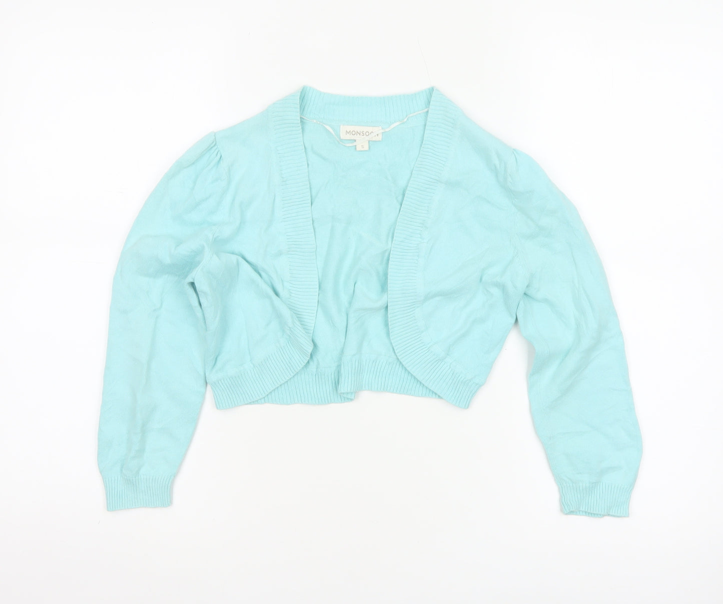 Monsoon Women Blue Small Shrug Cotton Knit Open Cardigan
