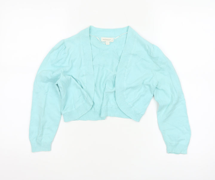 Monsoon Women Blue Small Shrug Cotton Knit Open Cardigan