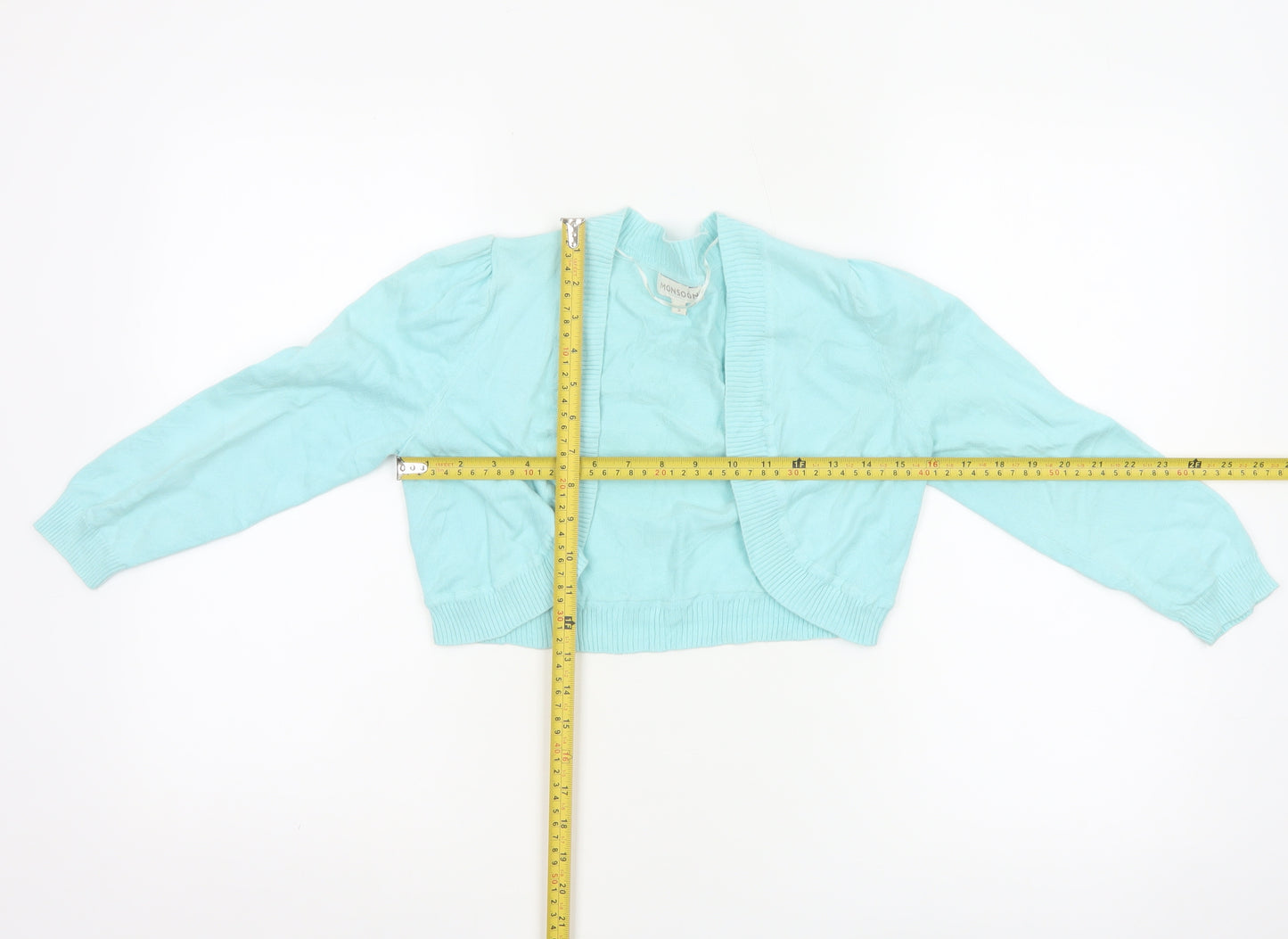 Monsoon Women Blue Small Shrug Cotton Knit Open Cardigan