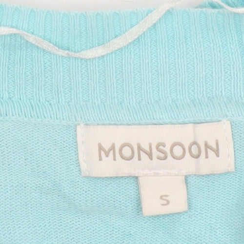 Monsoon Women Blue Small Shrug Cotton Knit Open Cardigan