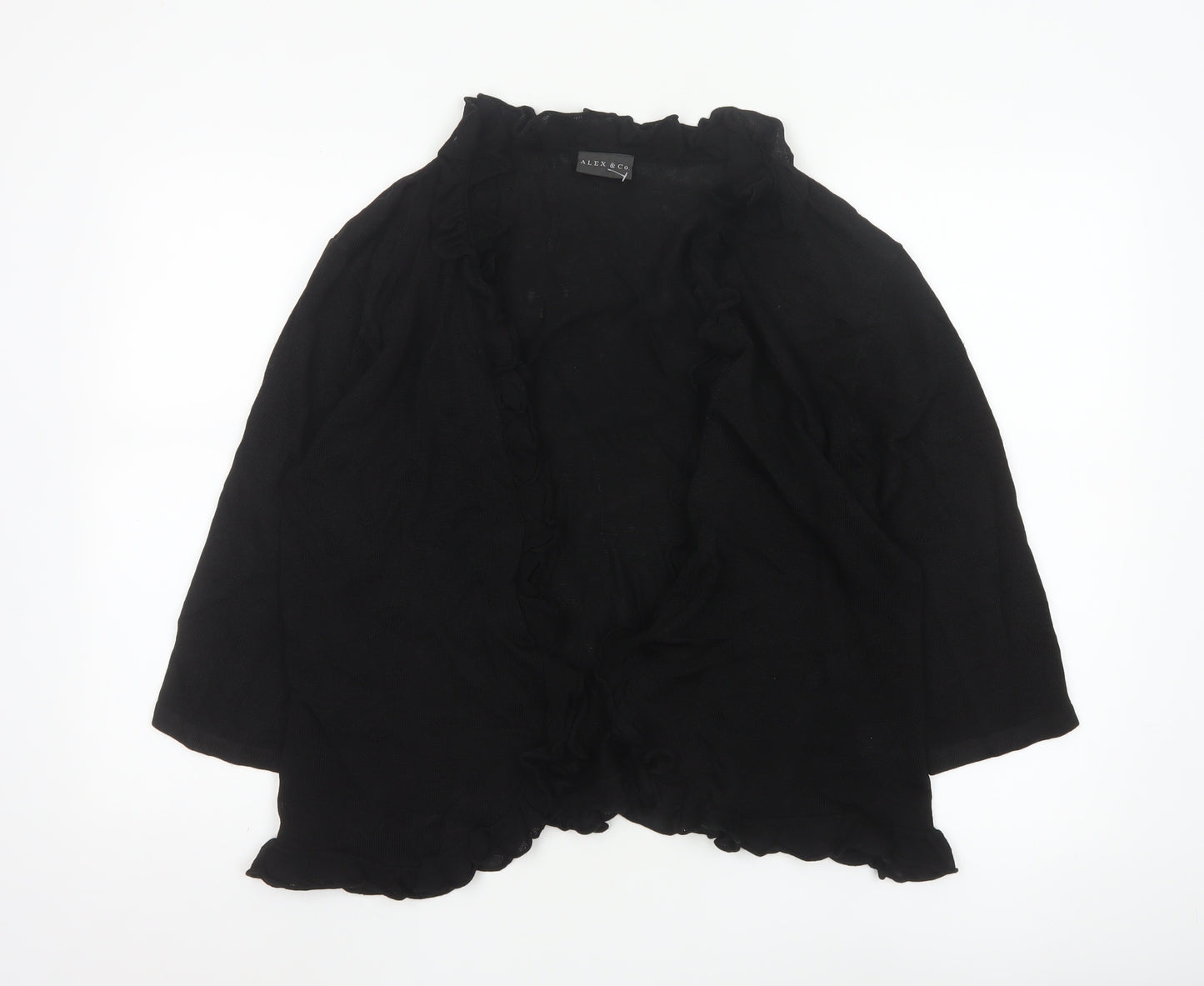 Alex & Co Women’s Black Ruffle Trim Open Cardigan Size 20