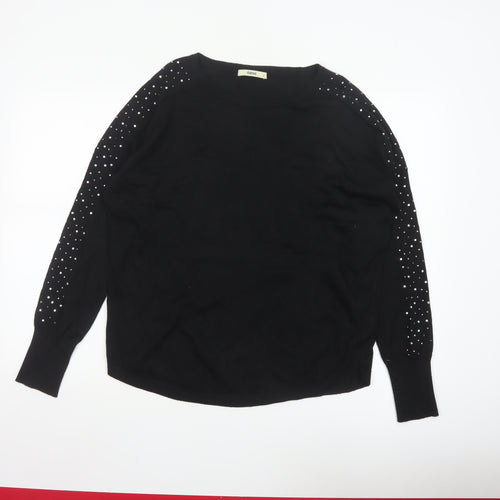 Oasis Women Black Studded Long Sleeve Crew Neck Pullover Jumper M