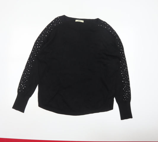 Oasis Women Black Studded Long Sleeve Crew Neck Pullover Jumper M