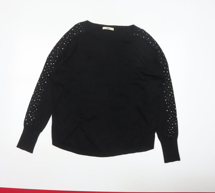 Oasis Women Black Studded Long Sleeve Crew Neck Pullover Jumper M