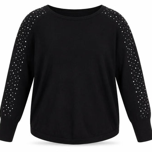 Oasis Women Black Studded Long Sleeve Crew Neck Pullover Jumper M