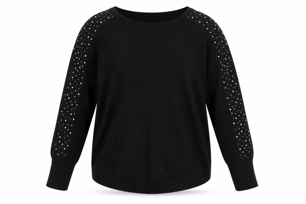 Oasis Women Black Studded Long Sleeve Crew Neck Pullover Jumper M