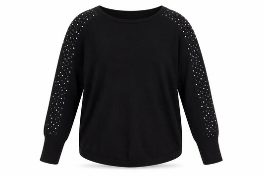 Front view of Oasis Women Black Studded Long Sleeve Crew Neck jumper M