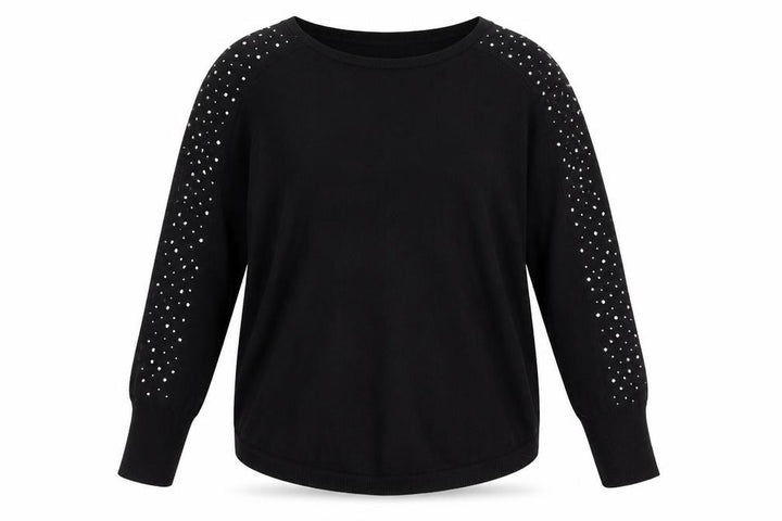 Oasis Women Black Studded Long Sleeve Crew Neck Pullover Jumper M