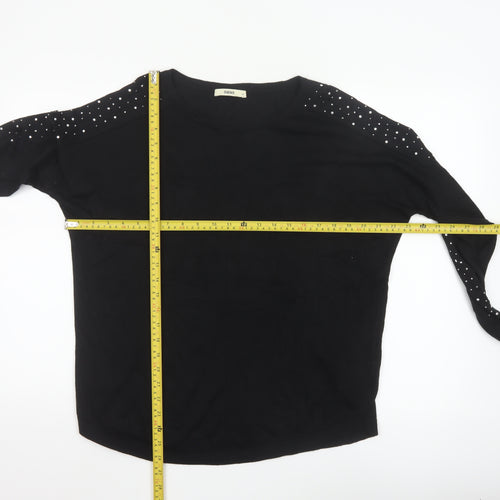 Oasis Women Black Studded Long Sleeve Crew Neck Pullover Jumper M