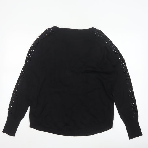 Oasis Women Black Studded Long Sleeve Crew Neck Pullover Jumper M