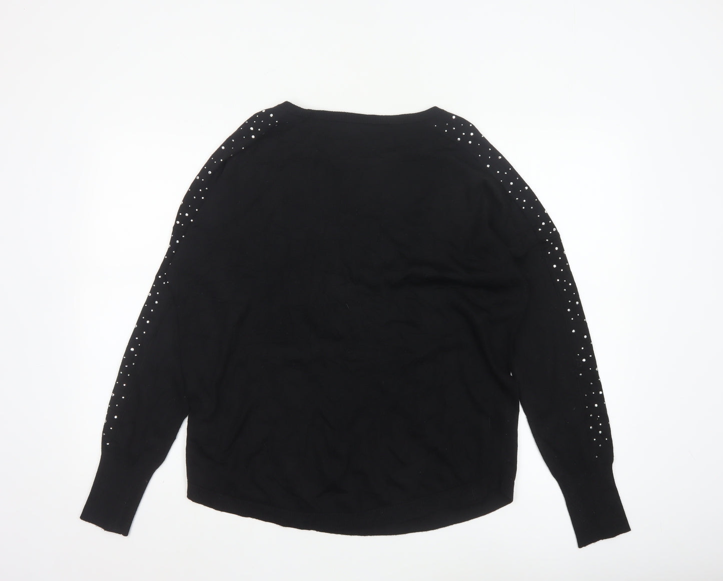 Oasis Women Black Studded Long Sleeve Crew Neck Pullover Jumper M