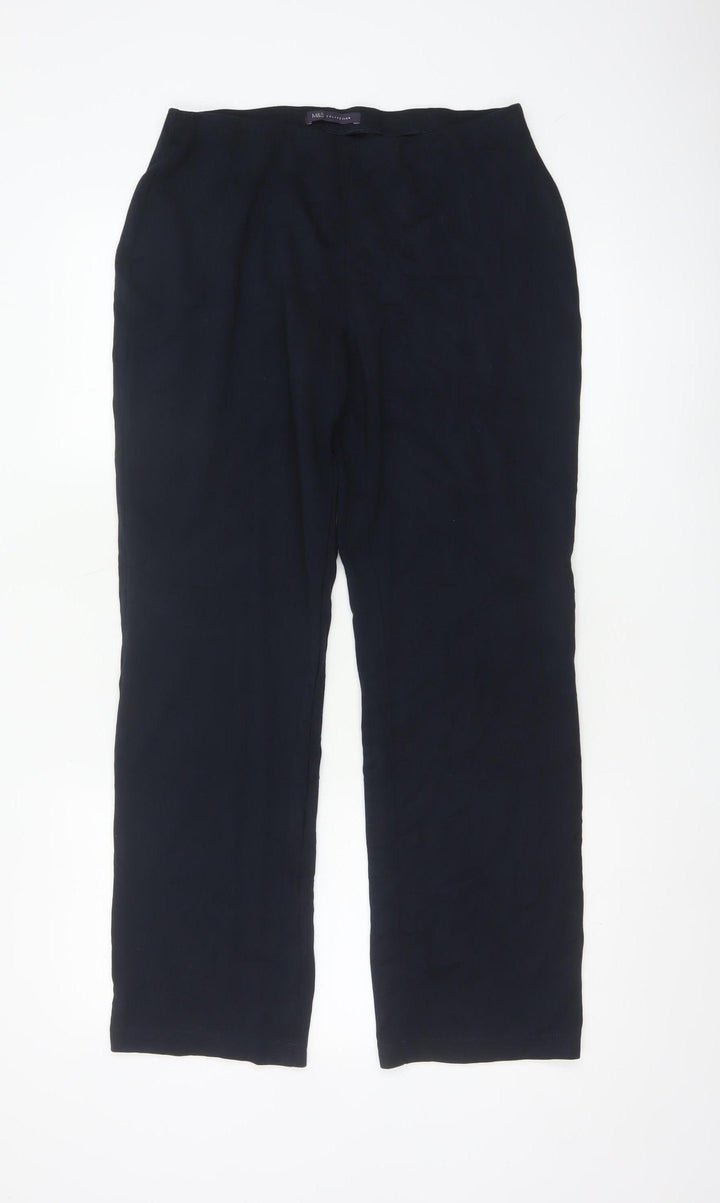 Marks and Spencer Womens Black Size 12 Regular Straight Viscose Trousers