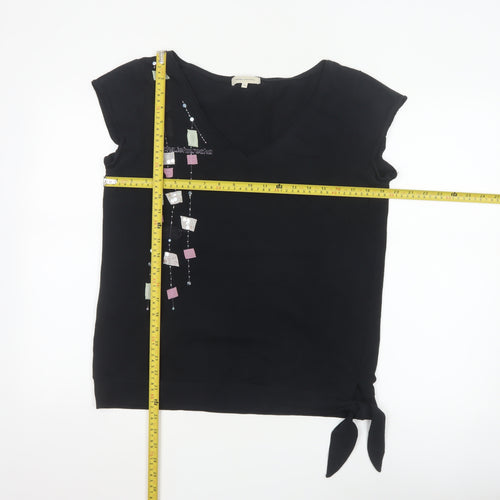 Rocha.John Rocha Women Black Beaded V-Neck Wrap Blouse Size 18
