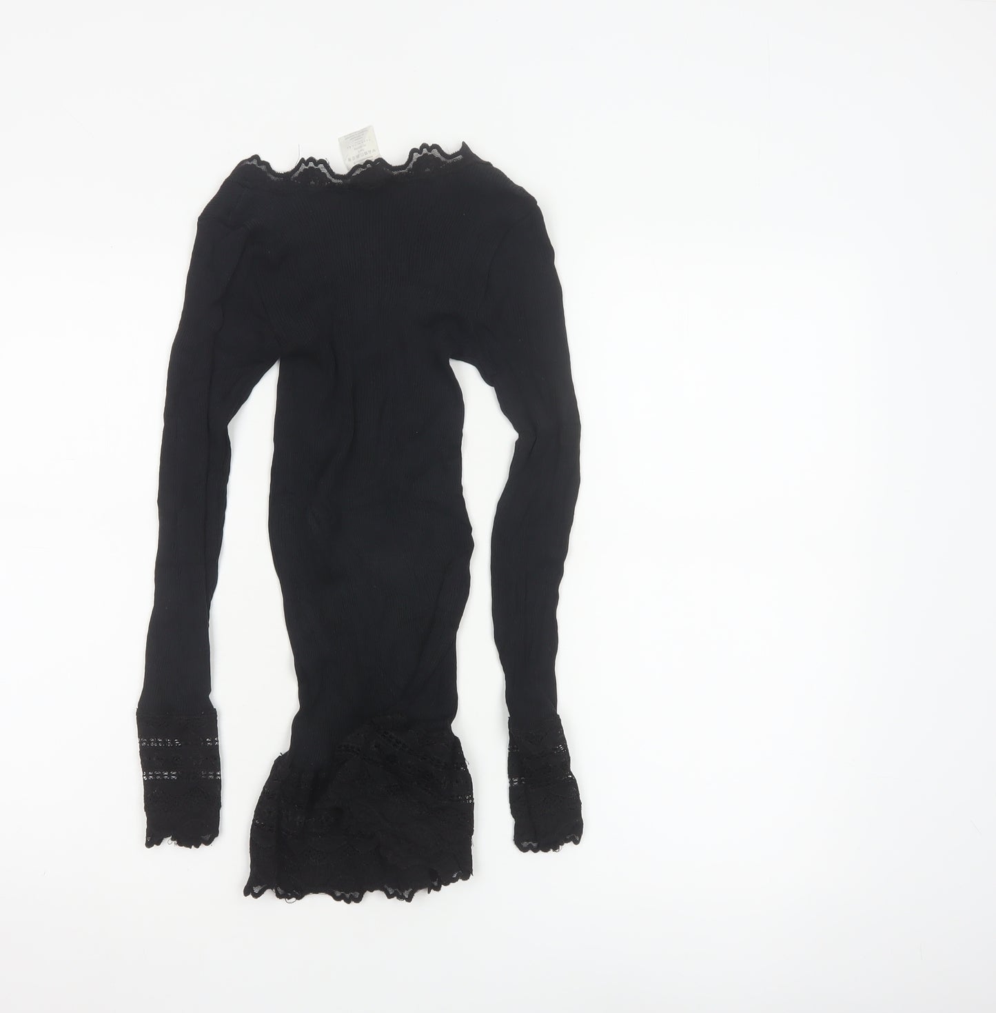 Rosemunde Women Black Silk Blend Lace Trim Long Sleeve Blouse Size S