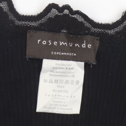 Rosemunde Women Black Silk Blend Lace Trim Long Sleeve Blouse Size S