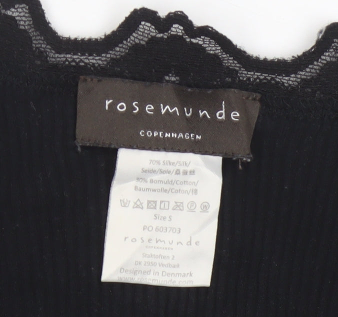 Rosemunde Women Black Silk Blend Lace Trim Long Sleeve Blouse Size S
