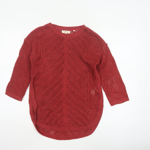 Fat Face Women's Red Open-Knit 3/4 Sleeve Pullover Jumper Size 10