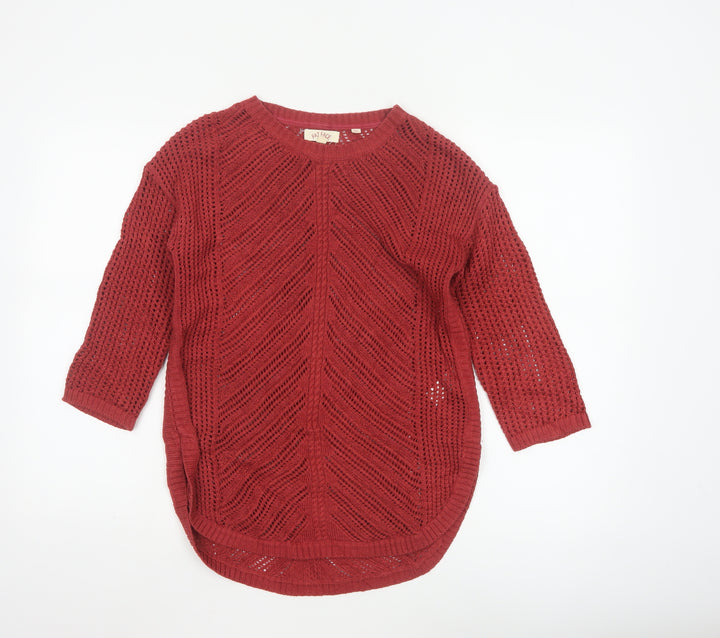Fat Face Women's Red Open-Knit 3/4 Sleeve Pullover Jumper Size 10
