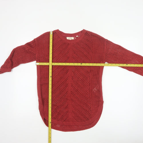 Fat Face Women's Red Open-Knit 3/4 Sleeve Pullover Jumper Size 10