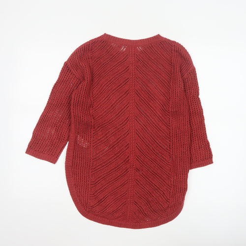 Fat Face Women's Red Open-Knit 3/4 Sleeve Pullover Jumper Size 10