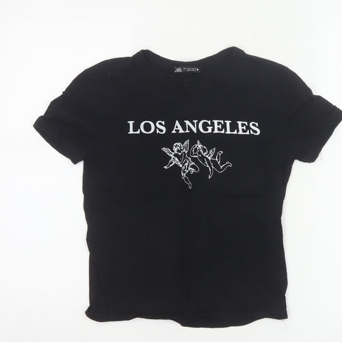 ZARA Women’s Black Los Angeles Print Cotton T-Shirt Size S