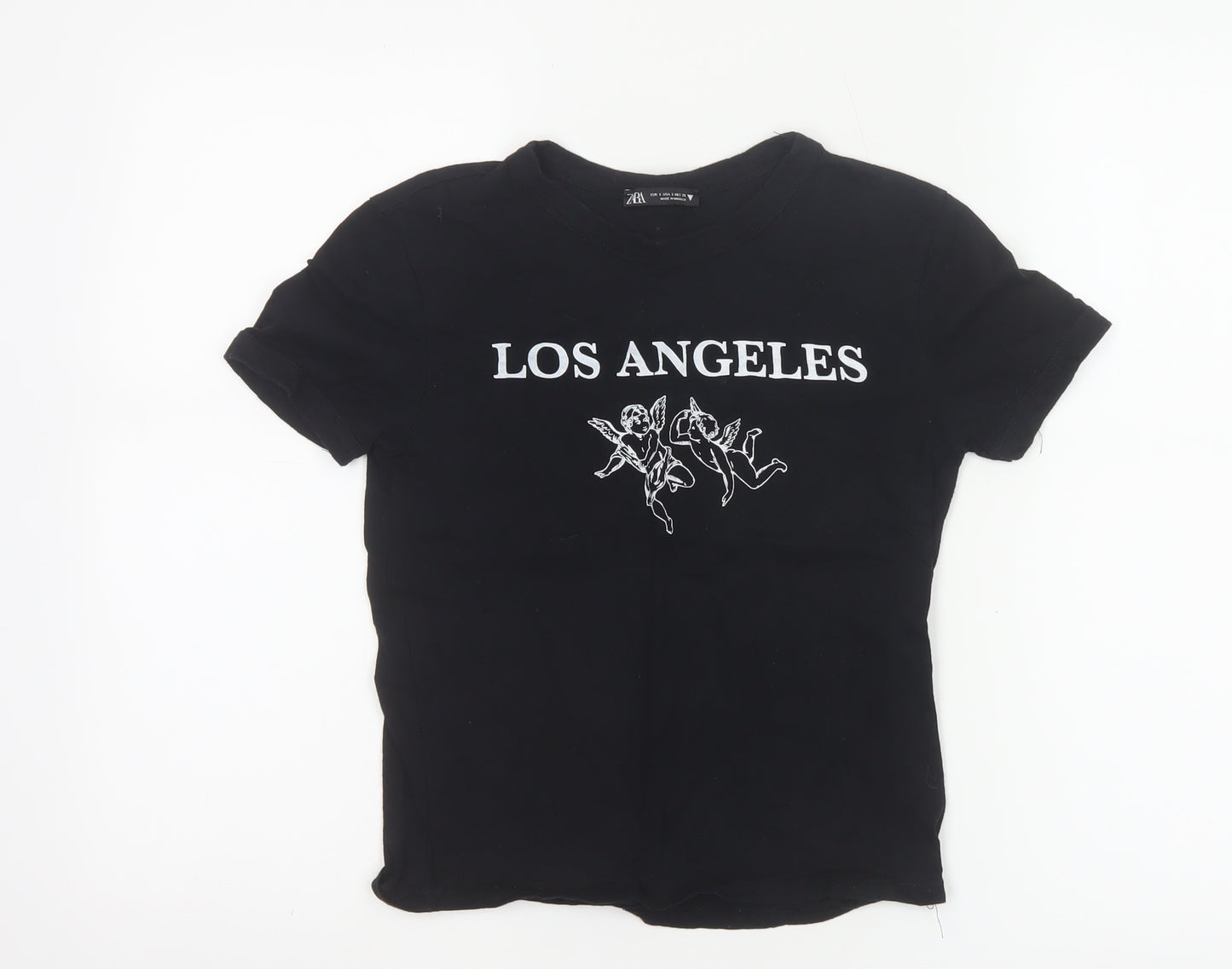 ZARA Women’s Black Los Angeles Print Cotton T-Shirt Size S