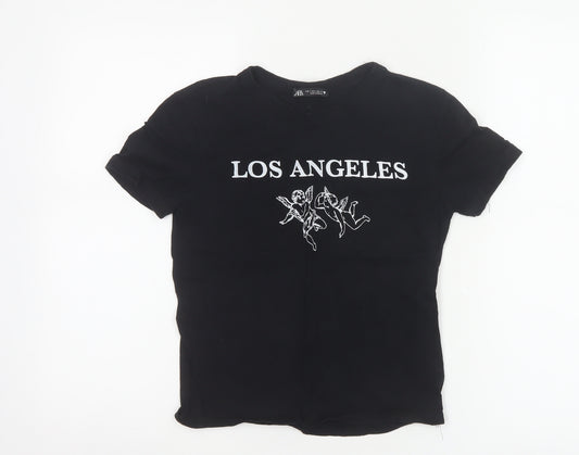 ZARA Women’s Black Los Angeles Print Cotton T-Shirt Size S