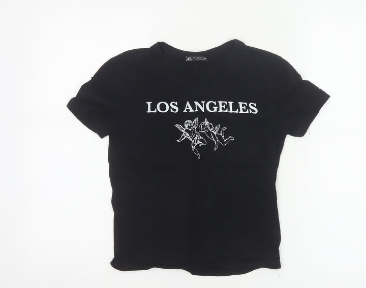 ZARA Women’s Black Los Angeles Print Cotton T-Shirt Size S