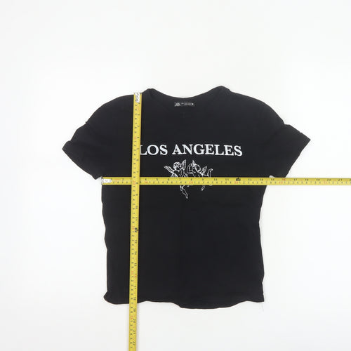 ZARA Women’s Black Los Angeles Print Cotton T-Shirt Size S