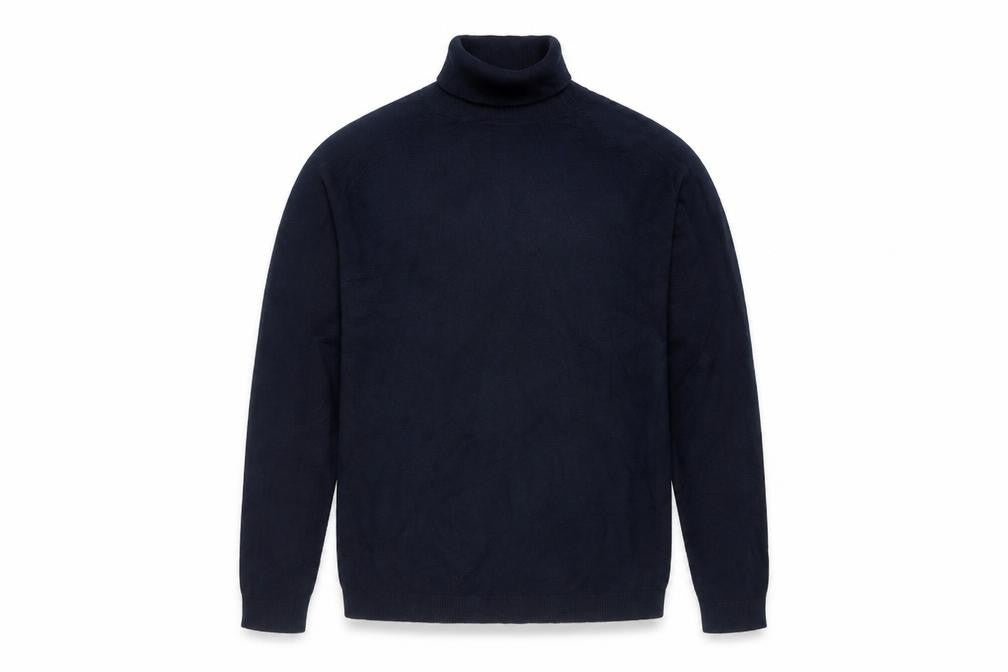 Front view of Zara Man Blue Roll Neck Knit Cotton Jumper Men's M