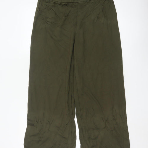 Marks and Spencer Women Olive Green Wide-Leg Viscose Trousers Size 16 Short