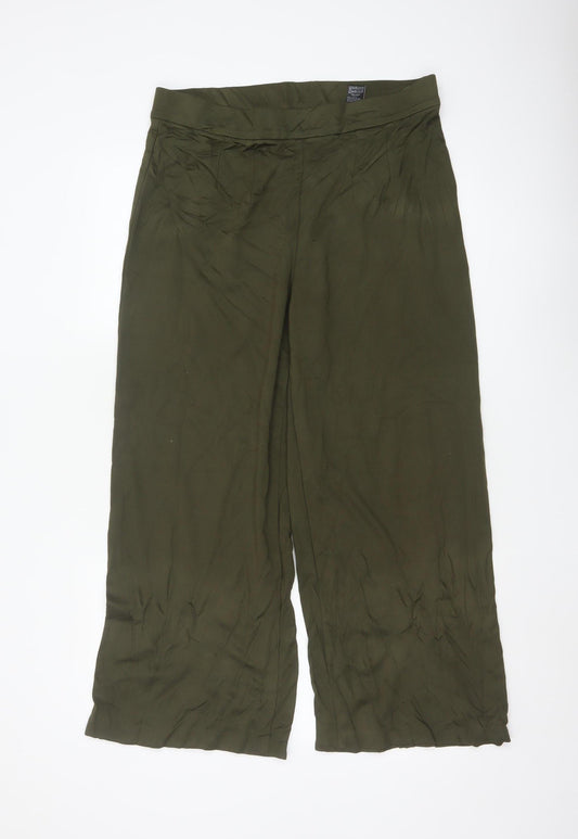 Marks and Spencer Women Olive Green Wide-Leg Viscose Trousers Size 16 Short