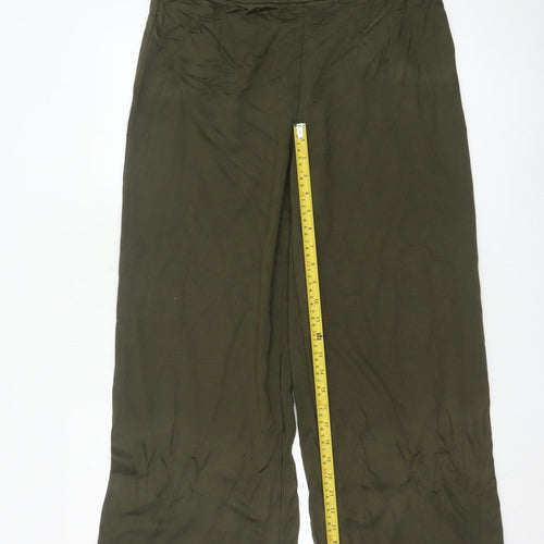 Marks and Spencer Women Olive Green Wide-Leg Viscose Trousers Size 16 Short