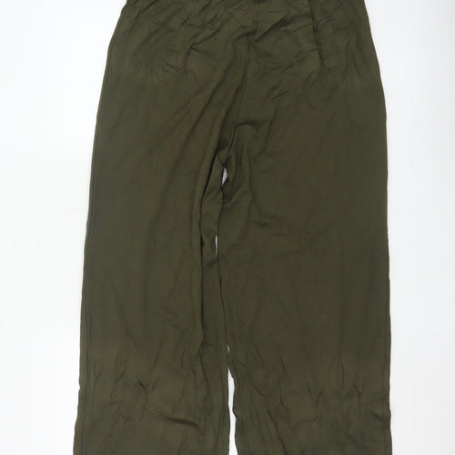 Marks and Spencer Women Olive Green Wide-Leg Viscose Trousers Size 16 Short