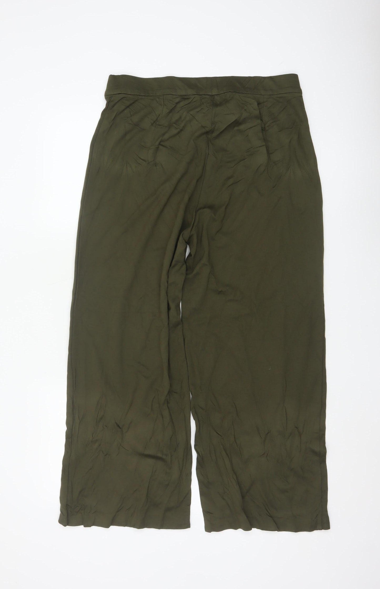 Marks and Spencer Women Olive Green Wide-Leg Viscose Trousers Size 16 Short