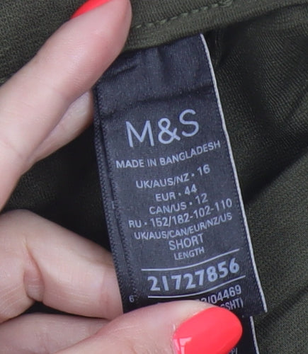 Marks and Spencer Women Olive Green Wide-Leg Viscose Trousers Size 16 Short