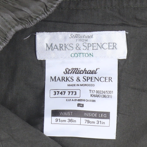 Marks and Spencer Men’s Khaki Cotton Chino Trousers 36W 31L