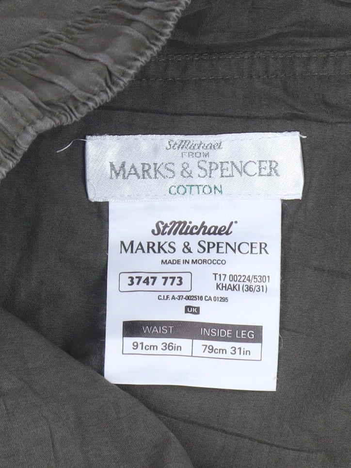 Marks and Spencer Men’s Khaki Cotton Chino Trousers 36W 31L