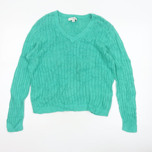 Marks and Spencer Autograph Women’s Green V-Neck Linen Jumper Size 16