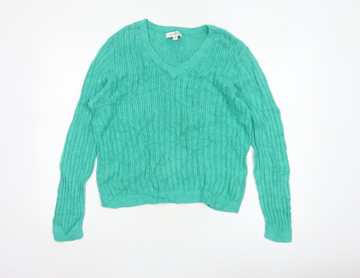 Marks and Spencer Autograph Women’s Green V-Neck Linen Jumper Size 16