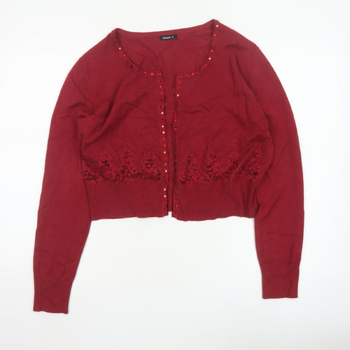 Roman Women Red Beaded Lace Cardigan Size 14