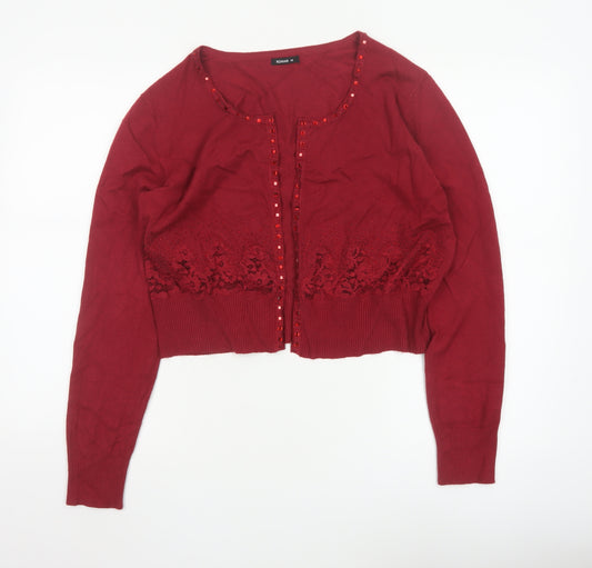 Roman Women Red Beaded Lace Cardigan Size 14