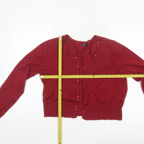 Roman Women Red Beaded Lace Cardigan Size 14