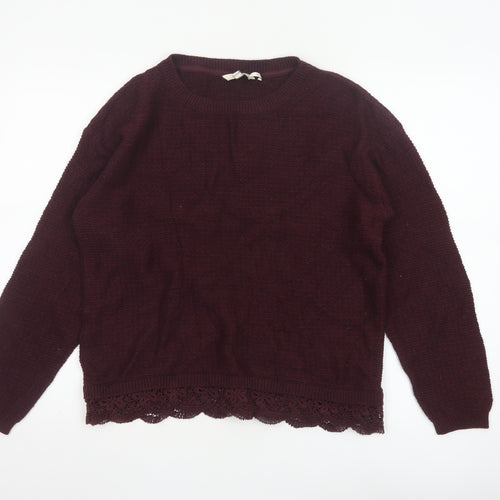 FatFace Women’s Purple Cotton Lace Hem Crew Neck Jumper Size 12