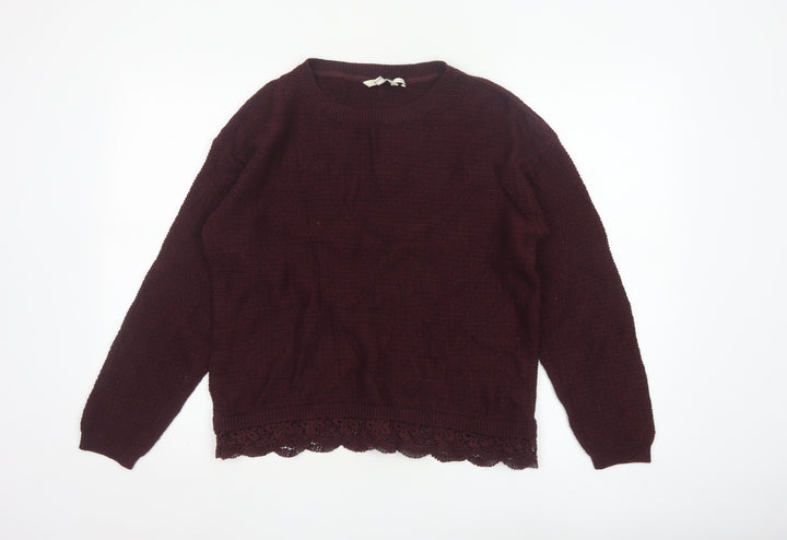 FatFace Women’s Purple Cotton Lace Hem Crew Neck Jumper Size 12
