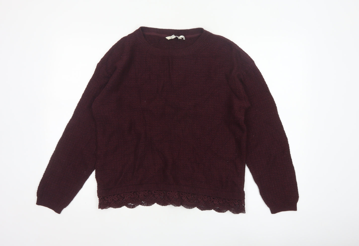FatFace Women’s Purple Cotton Lace Hem Crew Neck Jumper Size 12