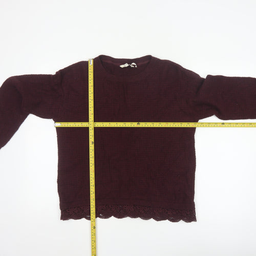 FatFace Women’s Purple Cotton Lace Hem Crew Neck Jumper Size 12